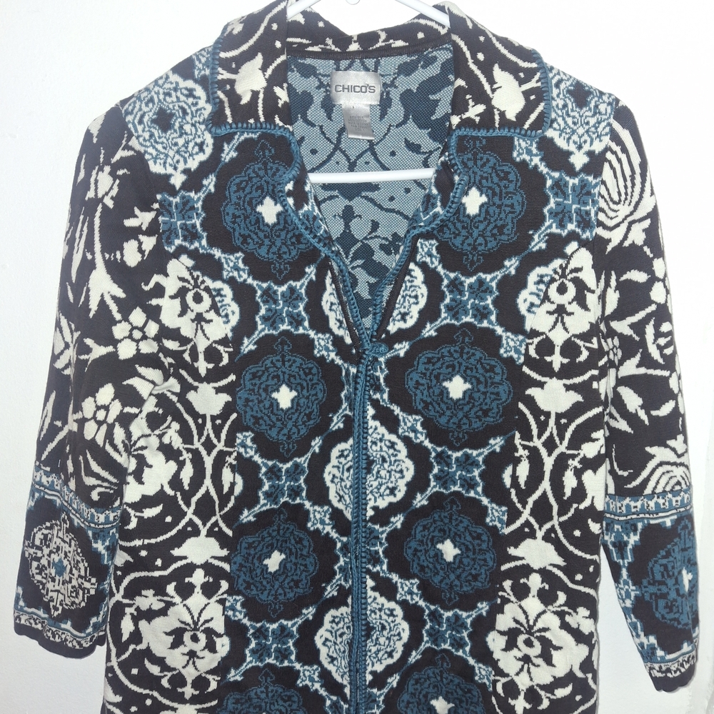 Chico's Black and Blue Patterned Men's Shirt
